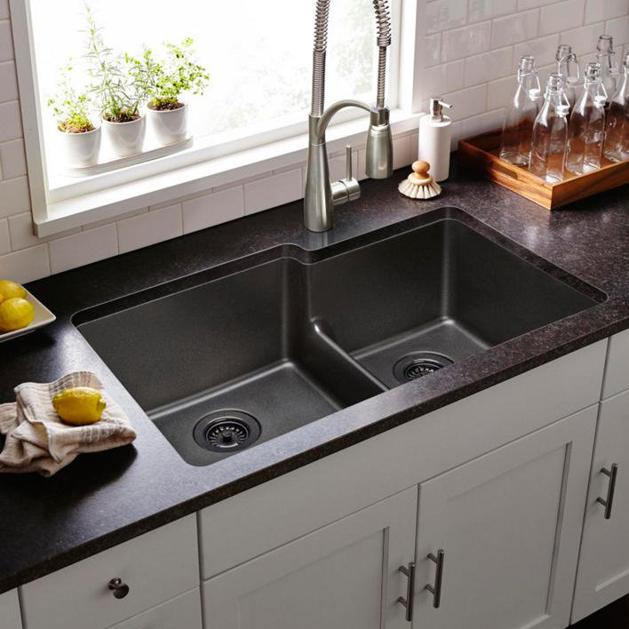 Quartz Classic 33" x 20-1/2" x 9-1/2" Double Basin Undermount Kitchen Sink