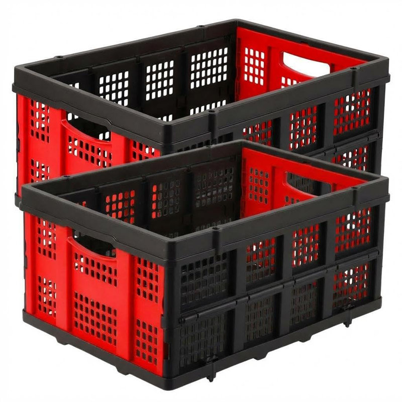 Paniers de rangement pliables robustes - Bacs de rangement en plastique rouges pour la maison et la cuisine - Caisses empilables, pliables et polyvalentes - paquet de 2 - Spécifications: 2