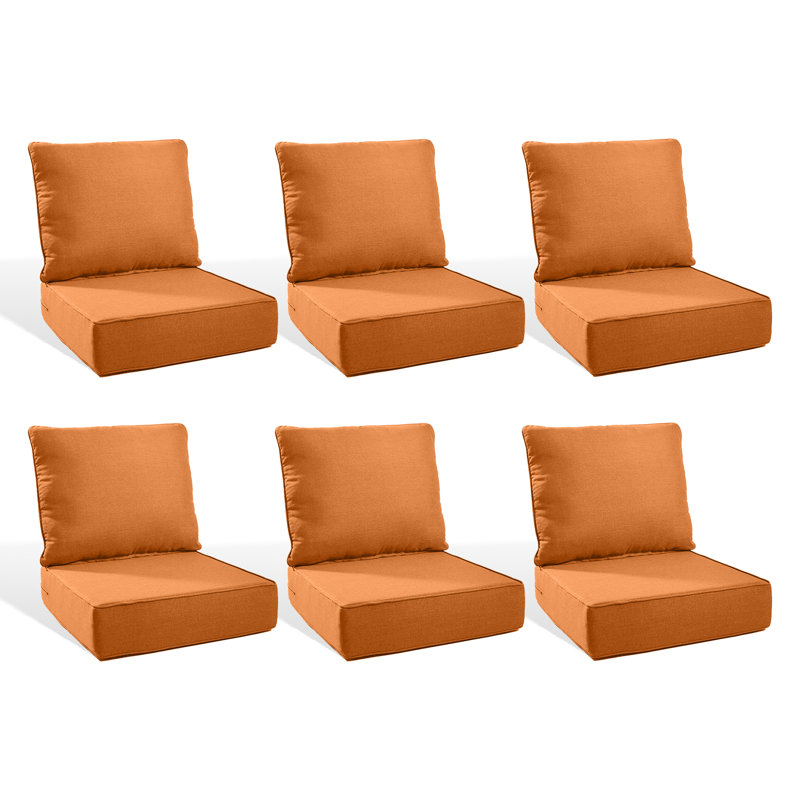 6" Outdoor Cushions For Patio Furniture, 22X24x6 Thick Seat Cushion Set Of 6, Fade Resistant Couch Chair Replacement Cushions High Density Deep Wicker Chair Cushion W/Removable Cover