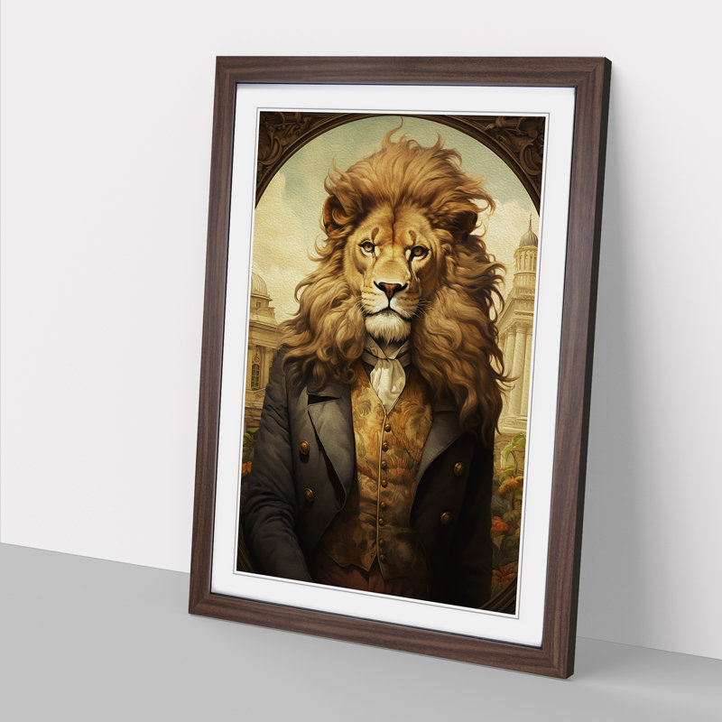Lion Victorian Framed Print, 34cm H x 25cm W x 2cm D, Walnut