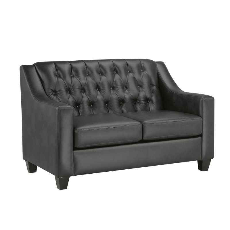 Debolt 56" Genuine Leather Square Arm Loveseat, Charcoal Leather Match