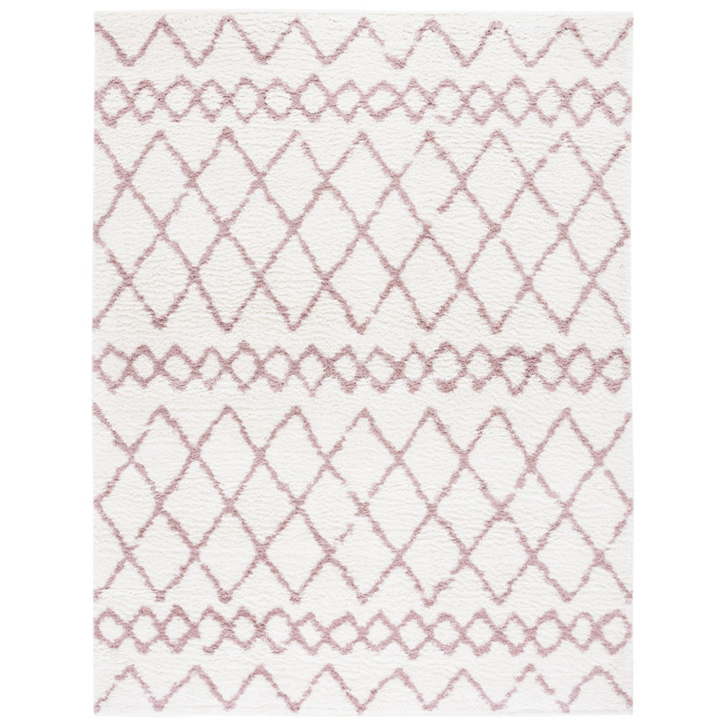 Tapis géométrique ivoire / rose clair Allandy, Rectangle 9 pi x 12 pi