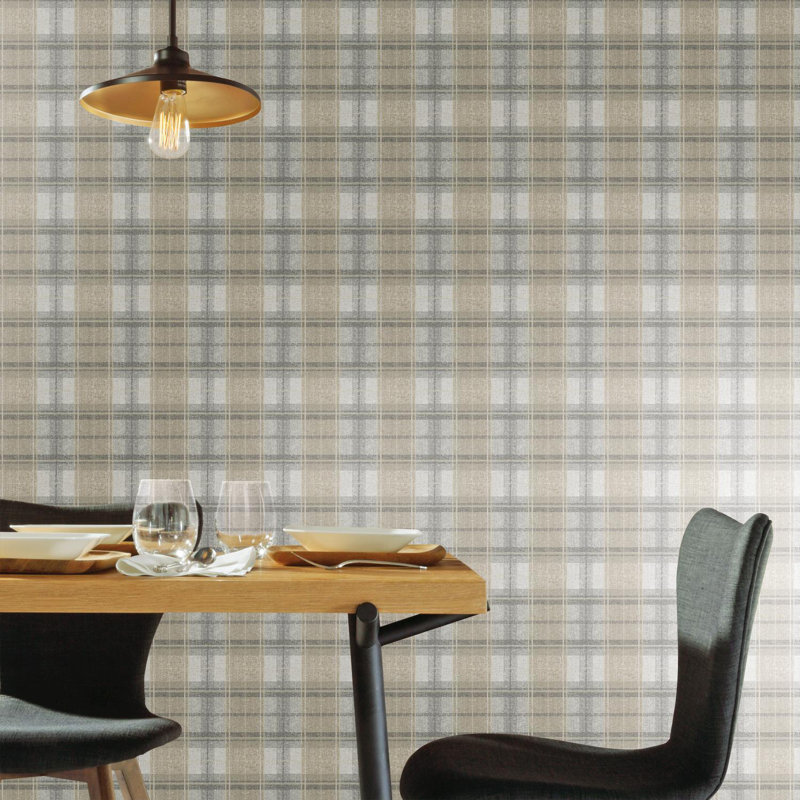 Doreen Peel & Stick Vinyl Plaid Wallpaper Roll, Beige