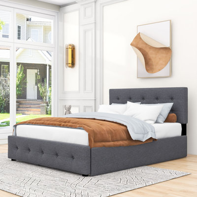 Markeon Queen Size 2 Drawers Upholstered Platform Bed with Twin XL Size Trundle