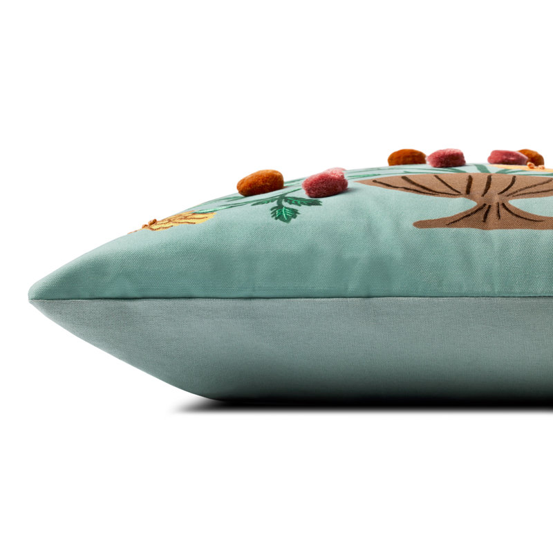 Light Green Embroidered Floral Accent Pillow