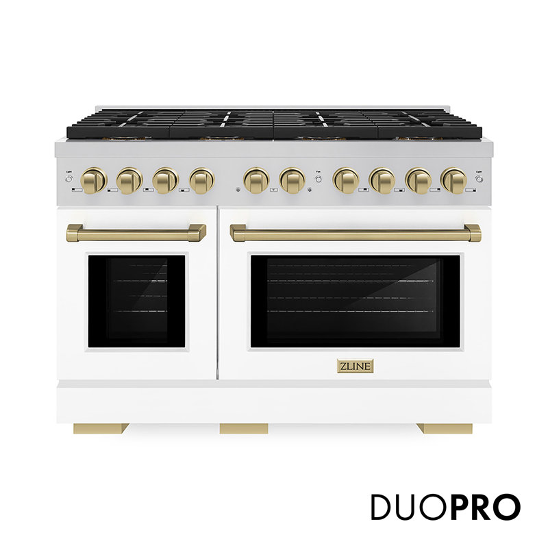 ZLINE Autograph 48 in. Paramount Dual Fuel Range w/ DuoPro Cooktop & White Doors w/ Bronze Accents, Champagne Bronze