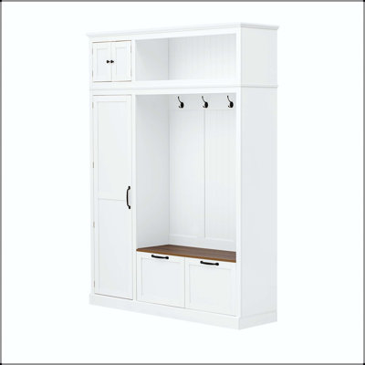 Arbre d'entrée 3 en 1 avec armoire suspendue, 3 tablettes latérales réglables et 4 crochets