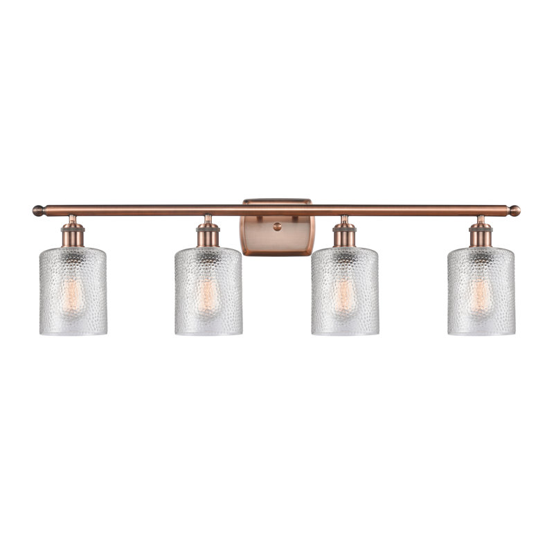 Éclairage de salle de bain à intensité variable 4 lumières Leilani, Transparent, Ampoule DEL 6 watts Vinage, Cuivre antique