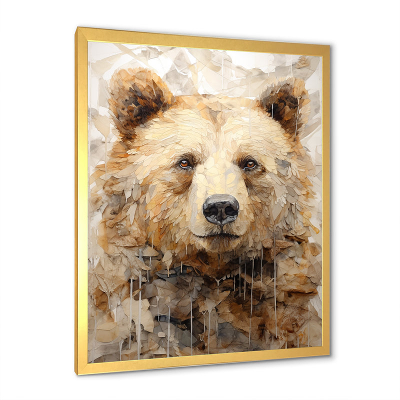 Minimalisme ours sur glace sur toile, Encadrement doré, H 32 po x l 24 po x P 1 po