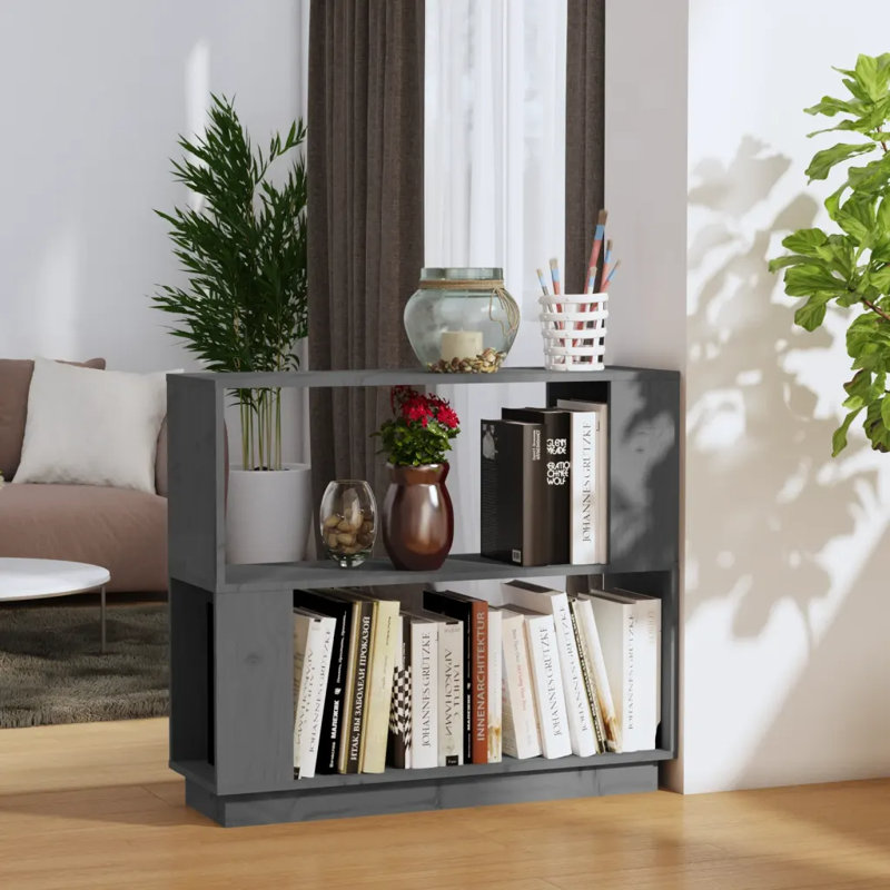 Jaagup 70cm H x 80cm W Solid Wood Step Bookcase, Grey