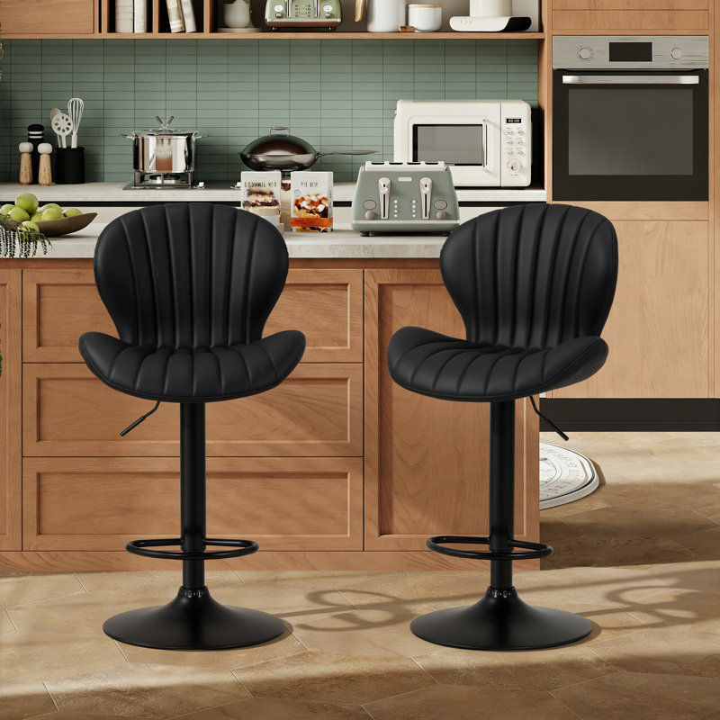 Tabouret de bar pivotant en cuir PU, réglable en hauteur, avec structure en métal, Noir