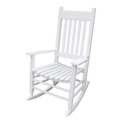 Chaise berçante de véranda en bois blanc - fabrication en bois massif pour la durabilité Siège large et accoudoirs confortables Support de dossier à lattes Assemblage facile fourni