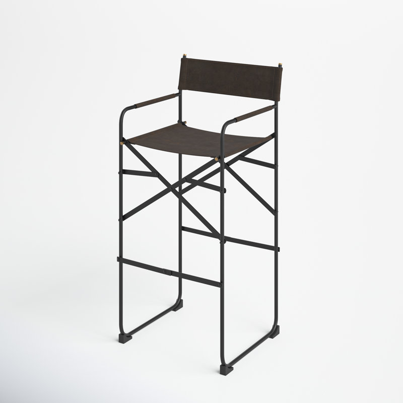 Direttore Dark Brown Leather and Metal Bar Stool