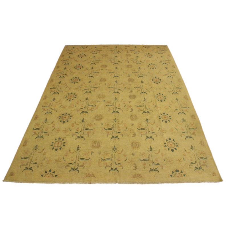 Tapis oriental beige en laine noué à la main 10 pi x 13 pi 3 po Silke