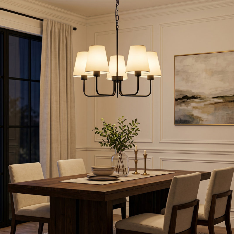 5-light Transitional Chandelier With Fabric Shades