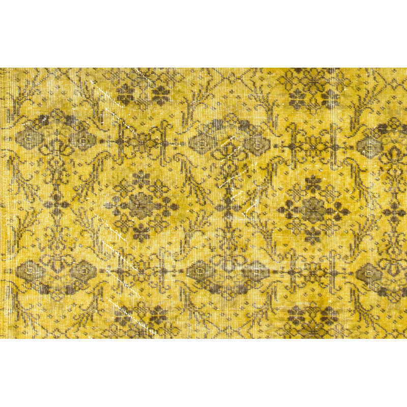 Tapis turc moderne fait à la main de couleur jaune avec motif floral 4 x 7 pi
