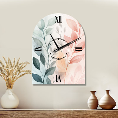 Horloge murale botanique à motif de feuilles roses - Accent I