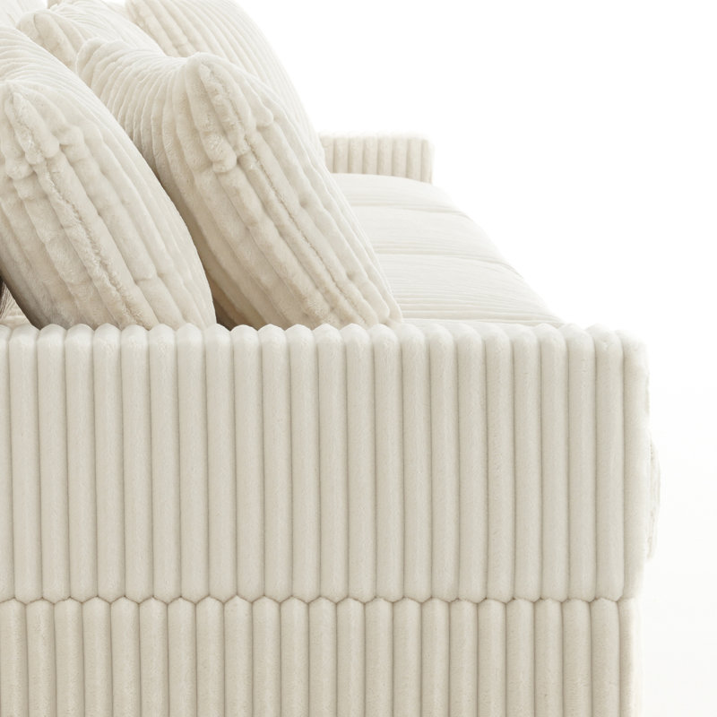 4 - Piece Upholstered White Faux Rabbit Fur Flannel Modular Sectional Sofa with Armrests & Throw Pillows, White
