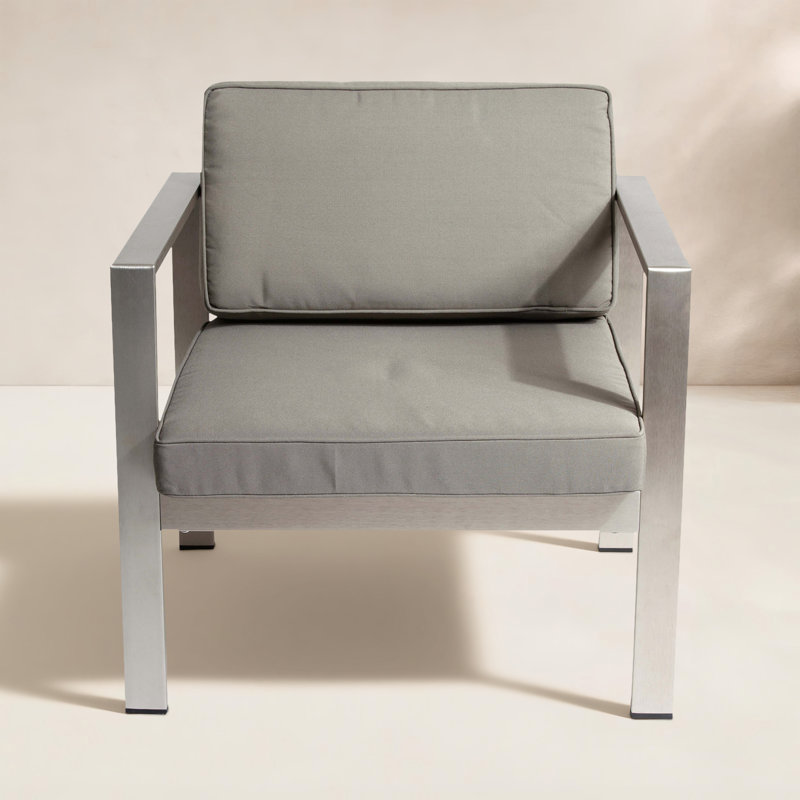 Aynura Modern Aluminum Outdoor Lounge Chair with Cushions, Taupe