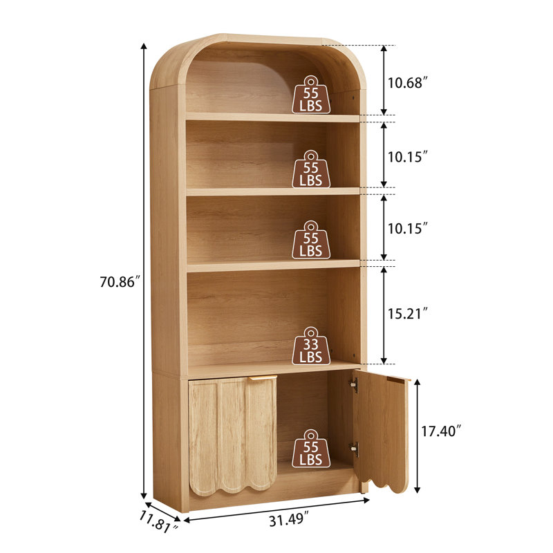 70.86'' Tall Arched Storage Display Cabinet, Natural