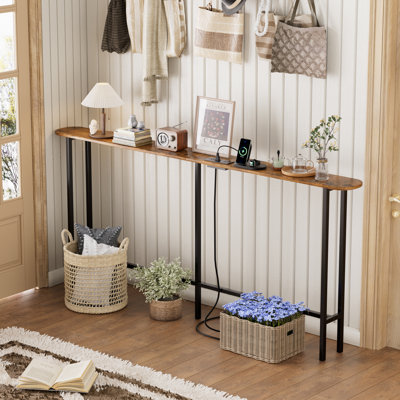 70.8'' Narrow Console Sofa Table With Power Outlet, Behind Couch Table,long Entryway Tables With Charging Station,perfect For Living Room,hallway, Office, And Behind Sofa,rustic Brown