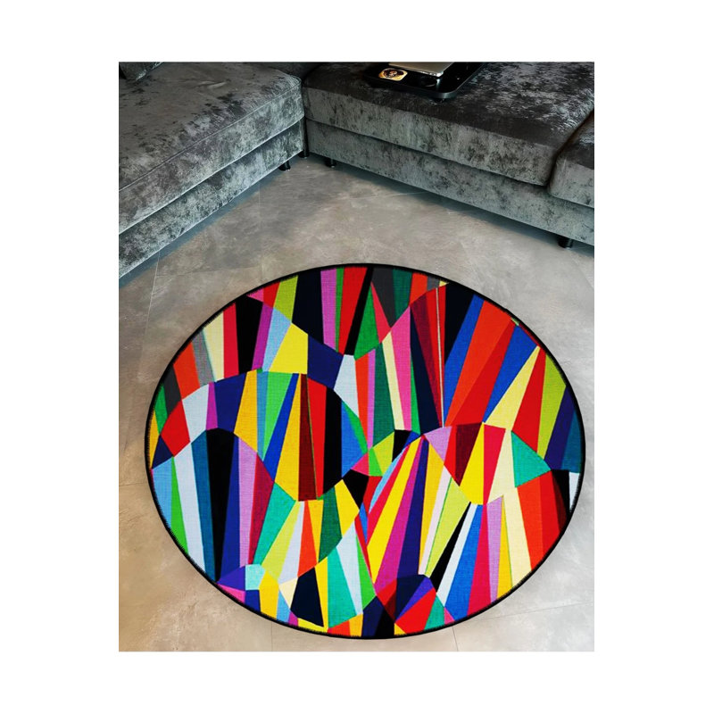 Multicolored Shapes Woven Base Modern Decorative Carpet, Round 5'