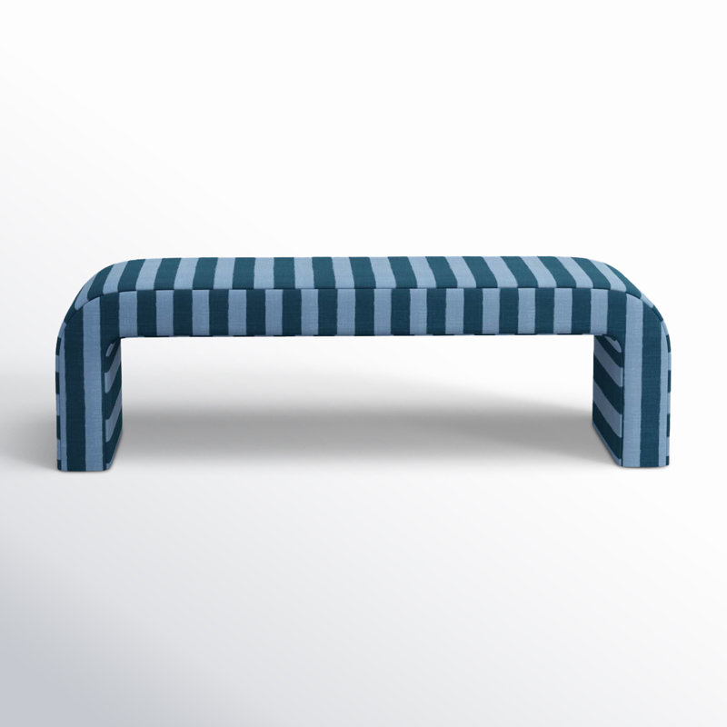 Banc rembourré Barley, Toile bleue brossée ton sur ton