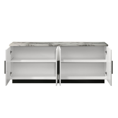 Matilda 63" White Cabinet Console Table With White Faux Marble Top