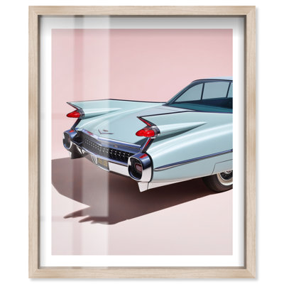 Pink and Cadillac Shadowbox Print Glam Wall Decor by Notoriart, White Frame, 30 x 36