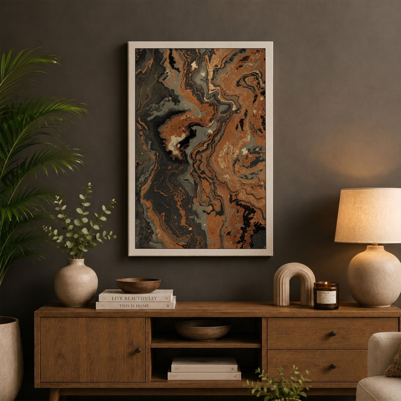 Desert Waterway Landscape - Wrapped Canvas, 18x12 - 45.7 x 30.5 cm, Ochre Border