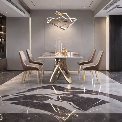 Table de salle à manger moderne en pierre frittée avec cadre en métal