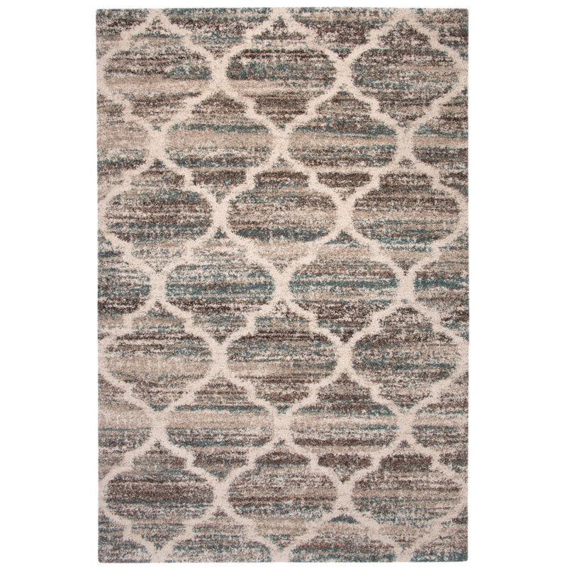 Tapis treillis bleu / brun / brun clair 5X8