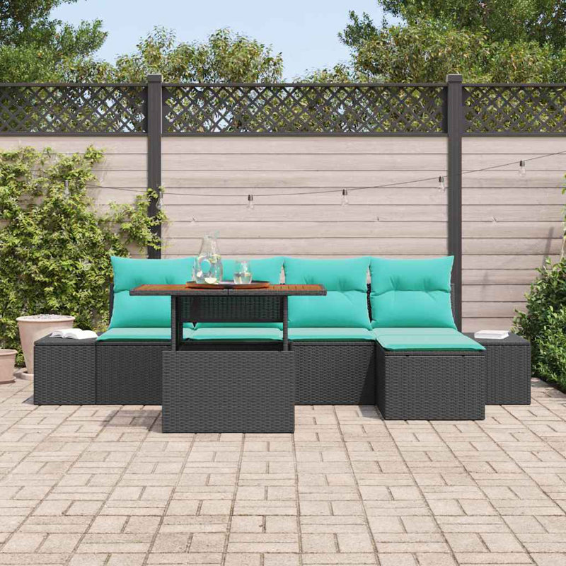 Ensemble repas 6 pièces vidaXL, Coussin bleu sarcelle / structure noire