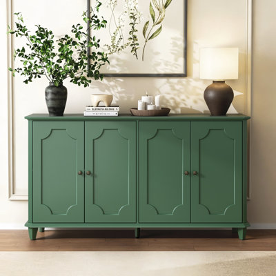 Buffet/meuble de rangement incurvé à 4 portes de 160 cm (62,99 po) au style vieilli, idéal pour l'entrée, le salon ou la cuisine.