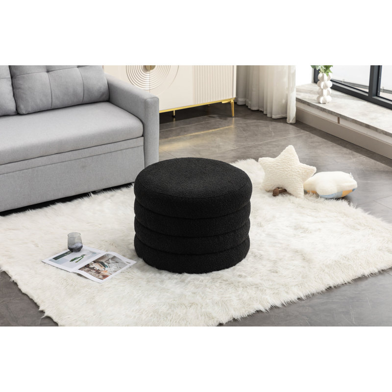 Tabouret 24,91 po carré avec rangement en tissu noir et bouclé, largeur 24,91 po, Noir