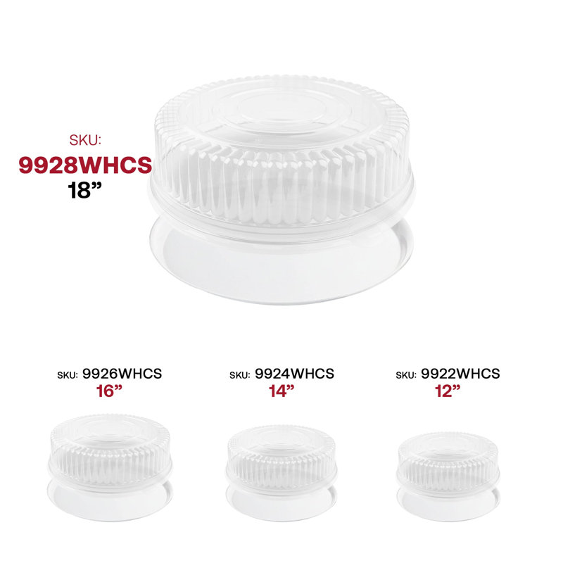 Plateaux ronds en plastique blanc de 45,7 cm (18 po) avec couvercles - 25 unités, 18" L x 18" W x 13" H, White