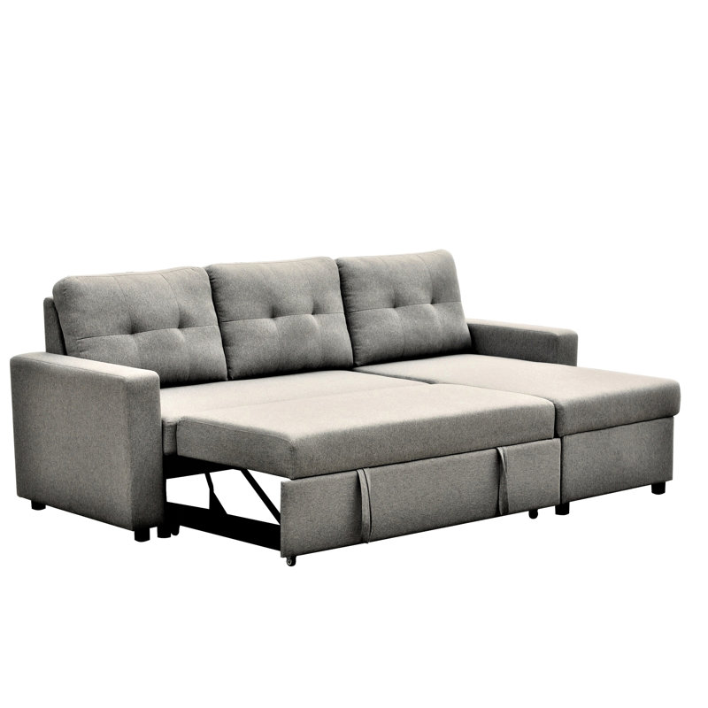 L-Shaped Sectional , Versatile Sleeper For Small Spaces, 3 Stylish Sectional, Bed Living Area, Gray Polyester