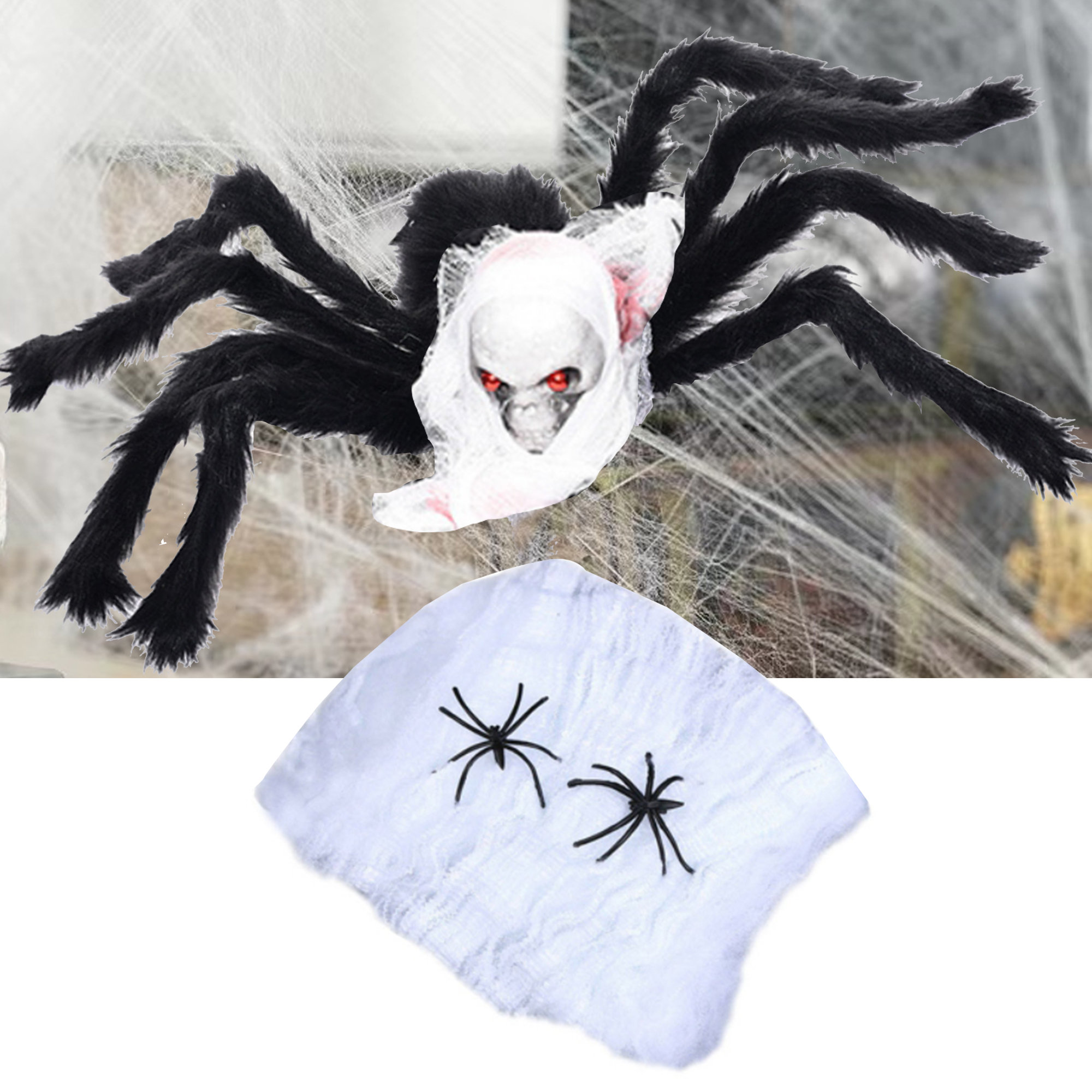 Indoor/Outdoor Halloween Spider Web Cotton Throw Pillow