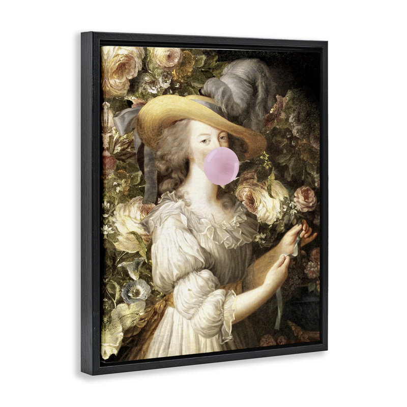 "Renaissance Lady & Gum", art mural sur toile flottante par Piddix, H 31 po x l 25 po, Cadre flottant noir de jais
