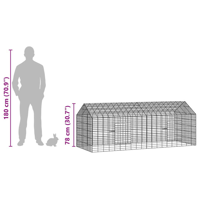  Cage à lapin en acier galvanisé argenté 400 x 78 x 78 cm, H 30,71 po x l 78,74 po x P 30,71 po
