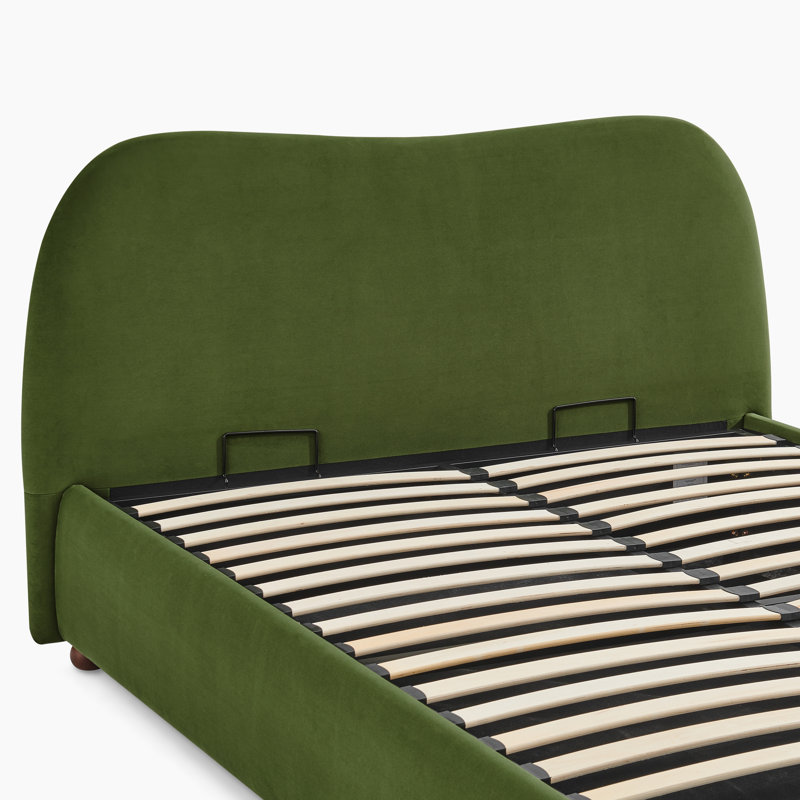 Mabelle Upholstered Ottoman Bed Frame - Bold Curved Headboard Design   , Green Velvet, King
