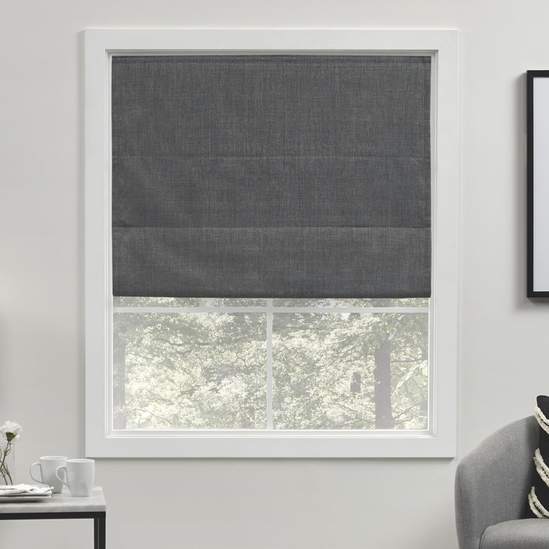 Exclusive Home Acadia 100% Blackout Roman Shade, 23"W x 64"L, Dark Gray