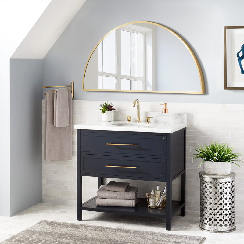 Miroir mural en métal, Doré, 20 po x 40 po