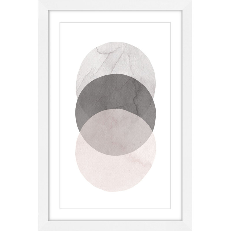 «Three Circles» par Abdirazaq, reproduction d'art graphique sur papier, H 18 po x l 12 po x P 1,5 po, Cadre blanc