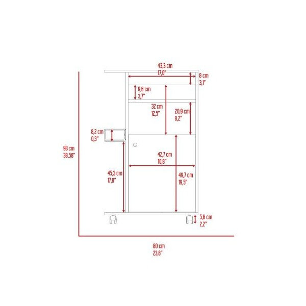 Chariot de cuisine blanc moderne avec support pour micro-ondes, armoire de rangement roulante et panier latéral pour petits espaces