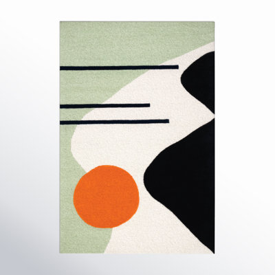 Felipe Green Black Hand-Tufted Wool Abstract Rug