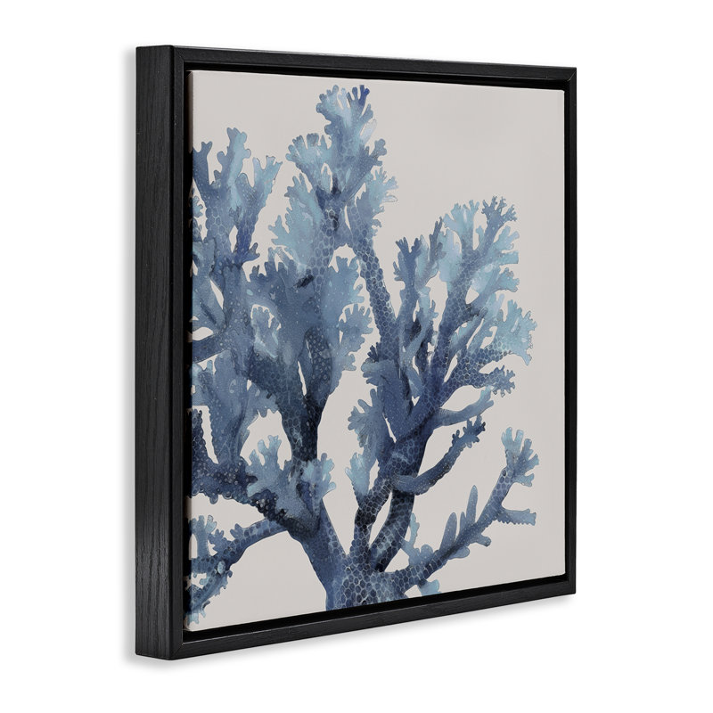 Branche de corail avec motifs circulaires encadrés sur toile flottante, design par Karen Smith, H 18 po x l 18 po