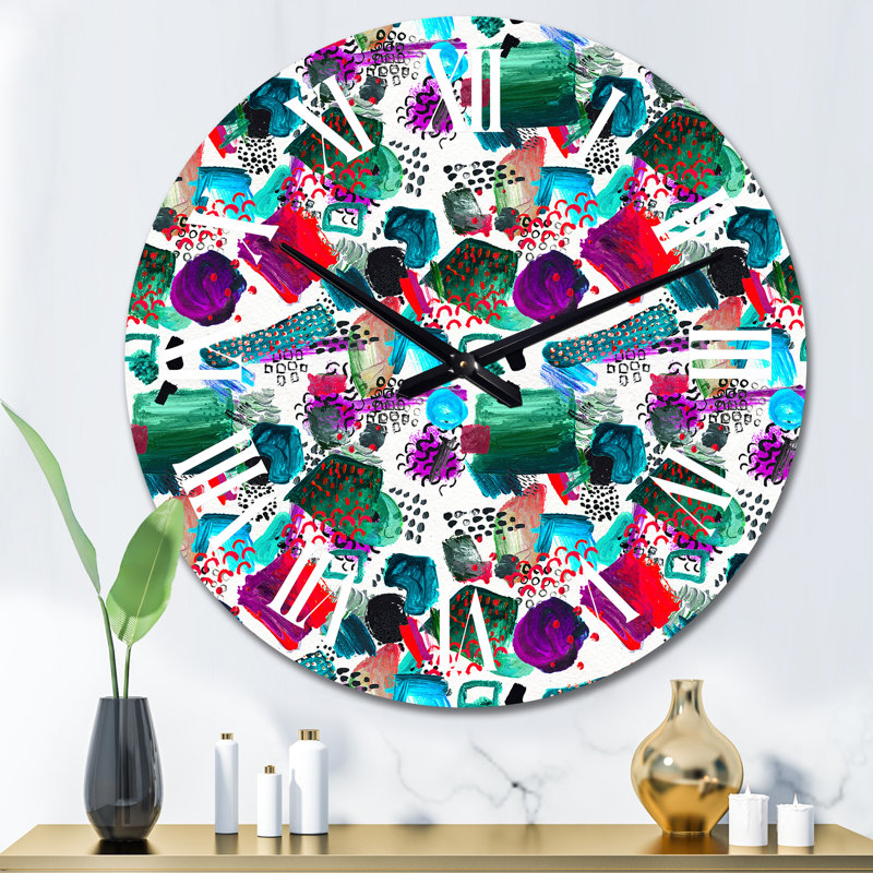 Red Blue and Green Elements - Patterned Wall Clock, Medium