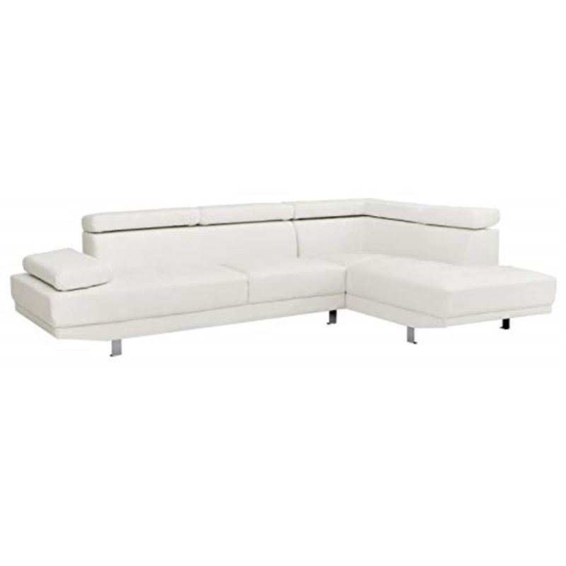 Mraz Riveredge Corner Right Facing Sectional with Adjustable Headrests, Faux Leather, White