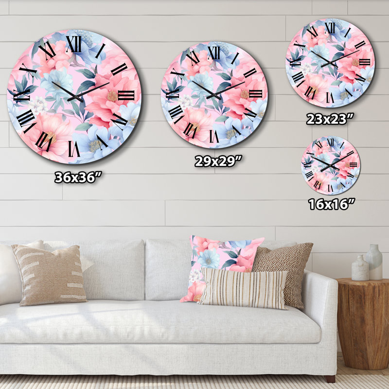 Horloge murale rose et bleu Petunia, Très grand